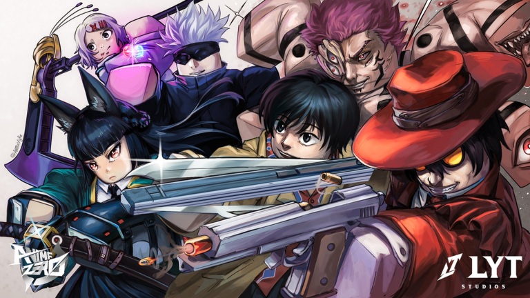 Official Anime Zero promotional artwork showing an ensemble of anime-inspired fighters
